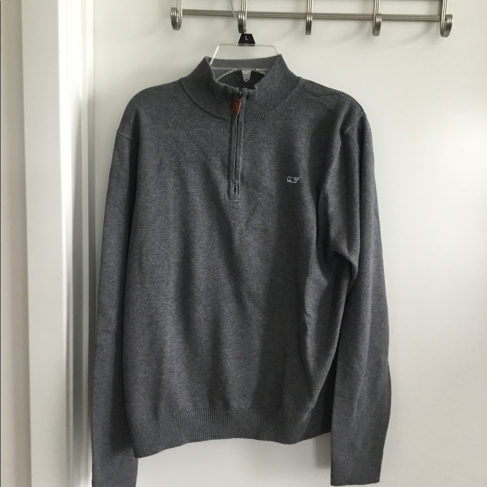 Vineyard Gray Pullover 3/4 Zip  Sweater Size Large $ 70